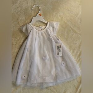NWT Baby Starters Girls White Glitter Tulle Dress 3D Flowers Special Occasion